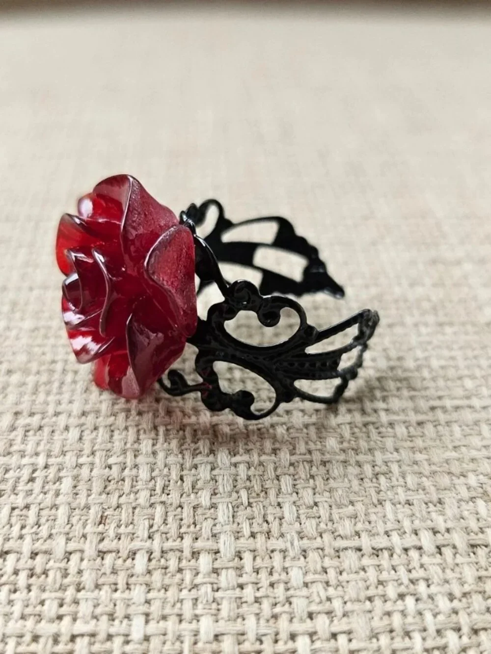 Red Rose Ring Fashion Jewelry Gothic Style Ring Size Adjustable